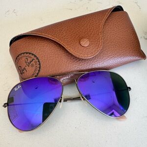Ray-Ban Aviator Sunglasses with Purple Mirror Lenses
